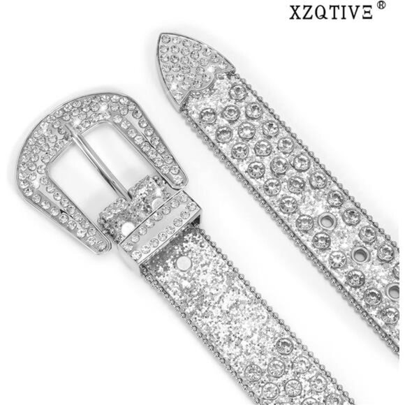XZQTIVE Cowgirl Bling Studded Leather Belts for Jeans Pants with Rhinestone